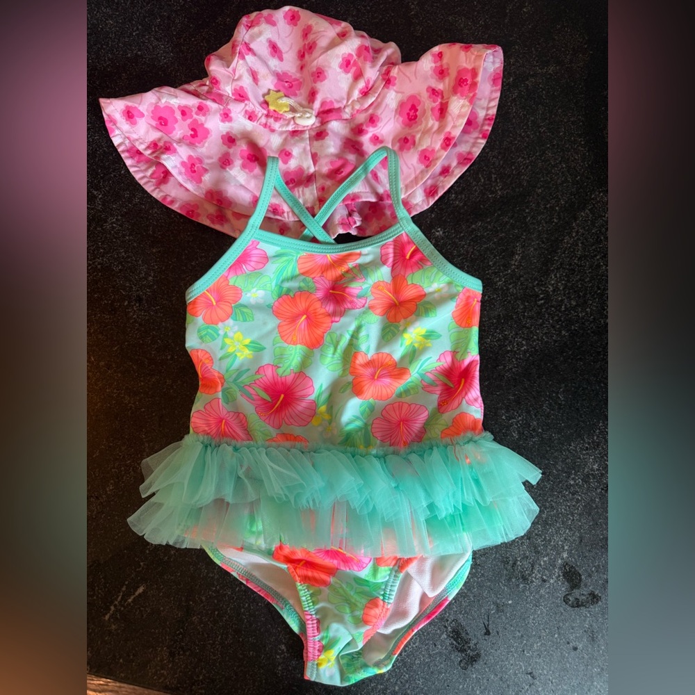 Healthtex Floral Swimsuit with Aqua Trim